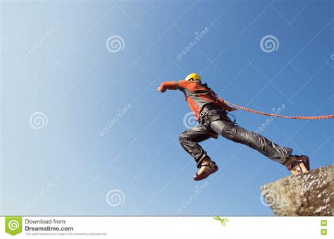 Jump Off The Cliff With A Rope Stock Photo Image Of Bungee Color