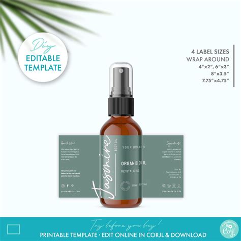 Printable Body Product Bottle Label Template 4 Sizes Diy Etsy Skin