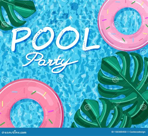 Summer Pool Party Poster Vector Summer Banner Blue Water Backgrounds Stock Vector