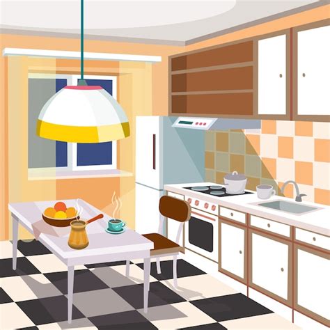 Vector Cartoon Illustration Of A Kitchen Interior Vector Free Download