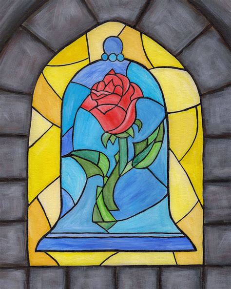 Beauty And The Beast Enchanted Rose Stained Glass Giclee Print Disney
