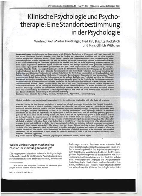 Pdf Klinische Psychologie Und Psychotherapie Eine Standortbestimmung
