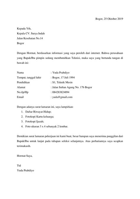 Contoh Surat Lamaran Kerja Simple Via Email Contoh Surat My Xxx Hot Girl