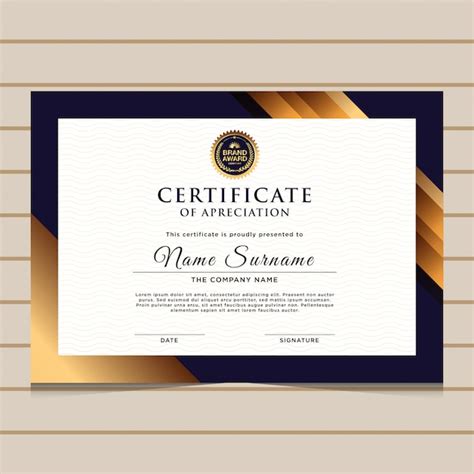 Elegante Plantilla De Certificado De Diploma Azul Y Oro Vector Premium