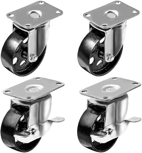 Set Of 4 All Steel Swivel Plate Casters 2 No Brake And 2 With Brake