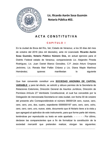 Proyecto Ejemplo Acta Notarial Lic Ricardo Aarón Sosa Guzmán Notaría