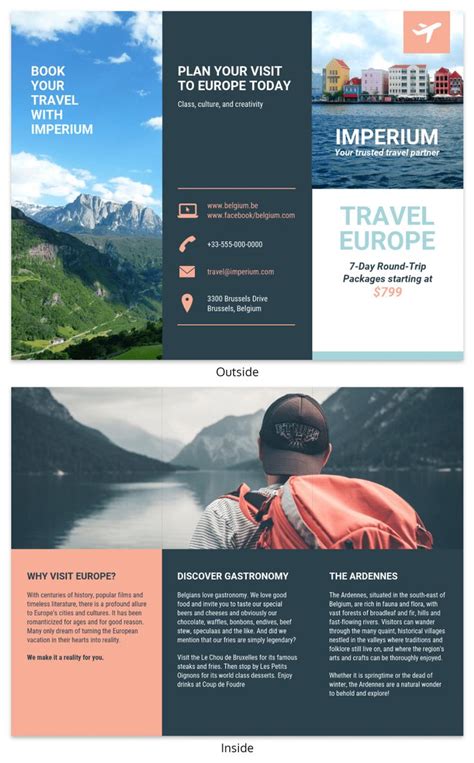 The Travel Brochure Is Shown In Three Different Colors