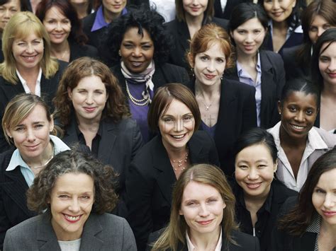 Group Of Business Women Looking Up Portrait Elevated View Close Up