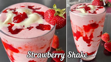 Strawberry Milkshake With Homemade Strawberry Crush Syrup Strawberry Recipes Strawberry