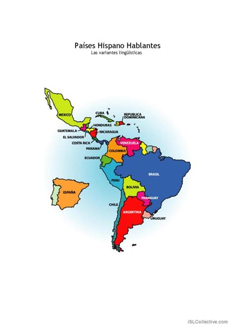 Mapa Los Pa Ses Hispanohablantes Espa Ol Ele Hojas De Trabajo Pdf