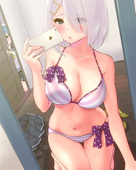 Wallpaper Cleavage Bikini Hamakaze Kancolle Kantai Collection Swimwear Headdress White