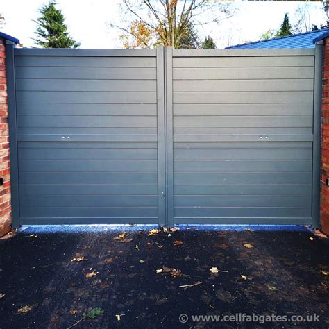 cellfab ltd aluminium full privacy driveway gate horizontal solid infill flat top grey