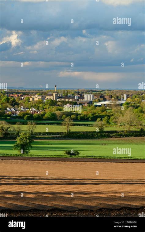 Scenic Rural And Urban View Over Flat Sunlit Farmland Fields And Tadcaster