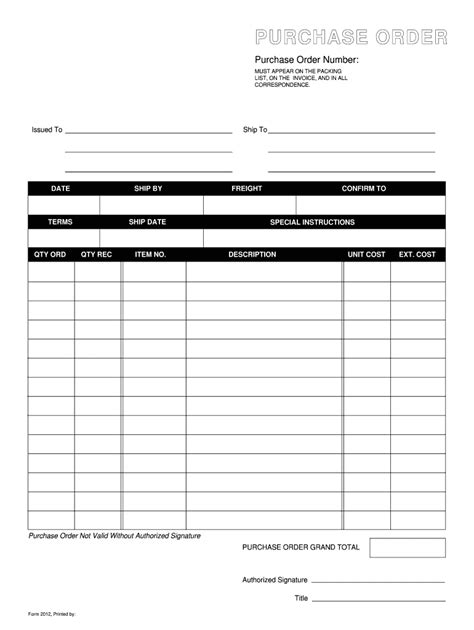 Purchase Order Template Fill Online Printable Fillable Blank