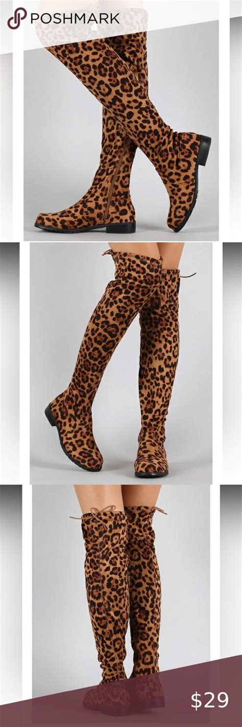 Bamboo Leopard Faux Suede Tied Flat Thigh High Boot Womens Size Flat