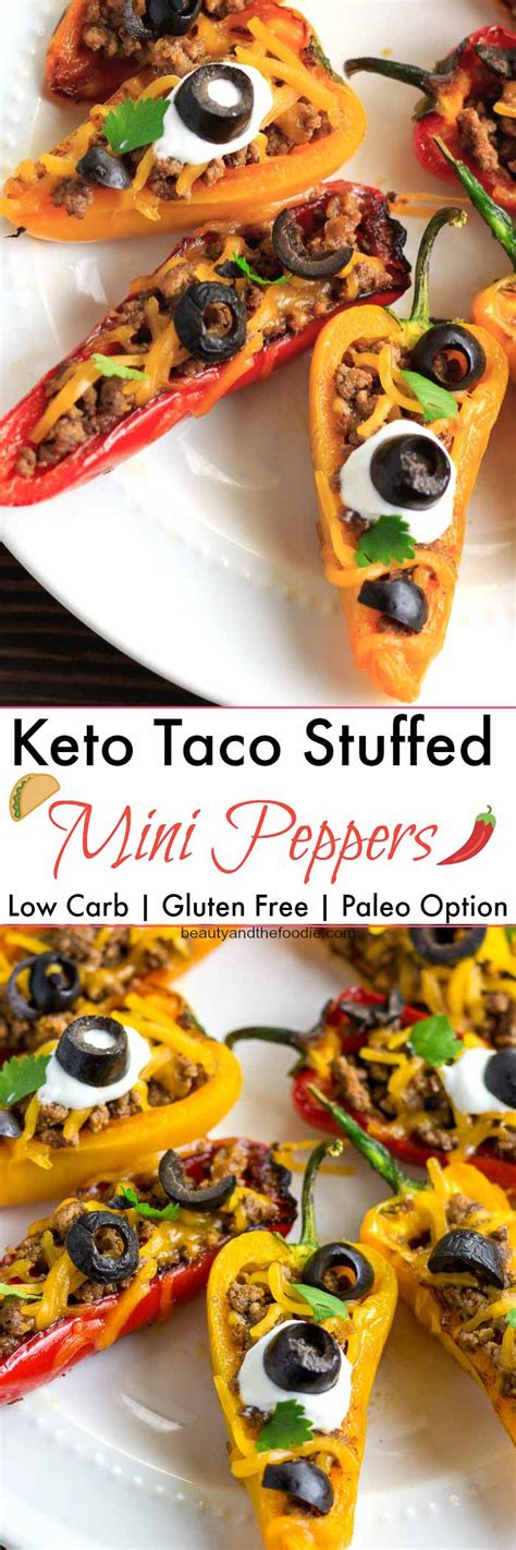 I personally like to make these with even more cheese on top, so that they come out the oven like a bubbling hot pizza. Keto Taco Stuffed Mini Peppers | Beauty and the Foodie