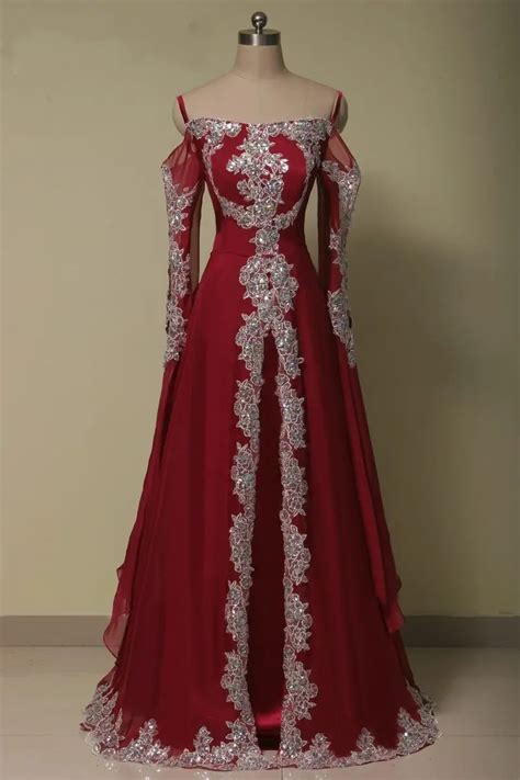 Buy Real Photos Dark Red Arabic Beaded Luxury Long Evening Party Dress Muslim