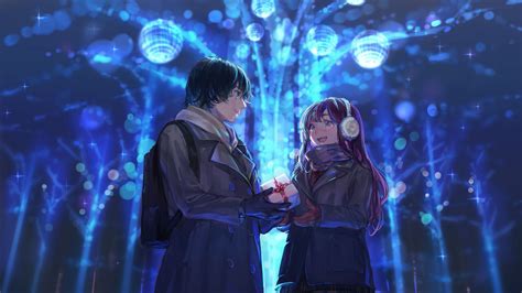 Anime Couple T Blue Glare Lights Background Hd Anime Girl Wallpapers Hd Wallpapers Id 79130