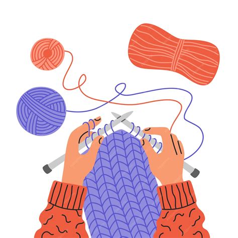 Premium Vector Knitting Process Top View On Hands Holding Needles