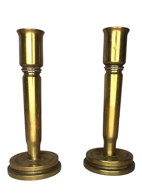 Ww2 1944 Trench Art Candlesticks Pair Woodlawn Antiques