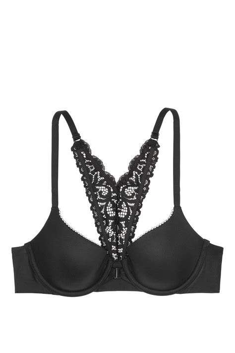 buy victoria s secret black lace trim front fastening lightly lined demi bra from the next uk