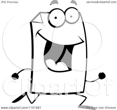 Cartoon Clipart Of A Black And White Happy Paper Character Running