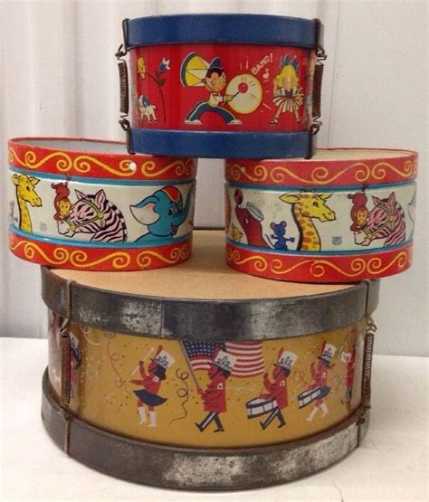 Lot Of 4 Vintage Tin Toy Drums Ohio Art And J Chein Very Old Rare Cool