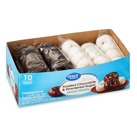 Great Value Donut Variety Frosted Chocolate And Powdered Sugar 1875 Oz