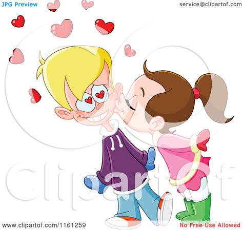 Cartoon Of A Valentine Girl Kissing A Boy On The Cheek Royalty Free