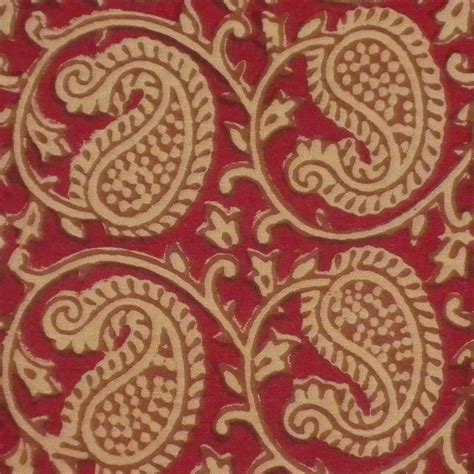 Hand Block Print Cotton Fabric Beige Paisley Indian Print On