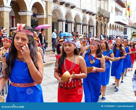 Cuenca Ecuador Group Of Girls Teenagers Dancers Dressed In Colorful