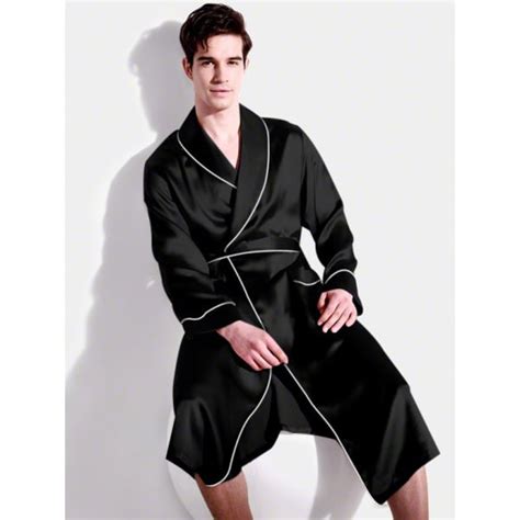 Mens Silk Robes 22 Momme Silk Whiteblack