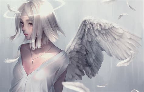 wallpaper girl fantasy anime wings feathers angel digital art artwork fantasy art