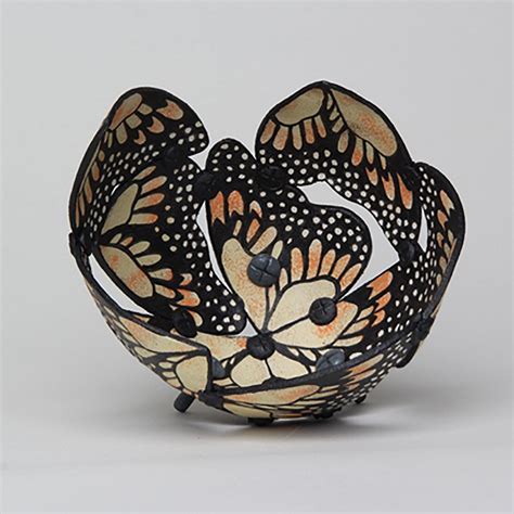 Handmade Pottery Bowl I 'Yellow, Orange and White Monarch' by Fiona Mazza