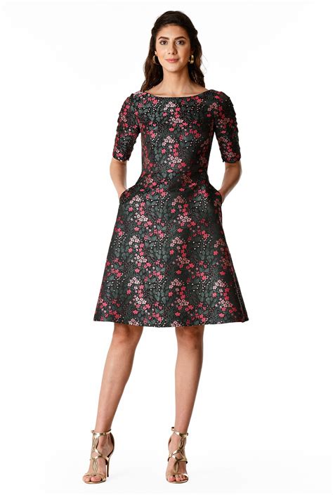 Shop Floral Jacquard A Line Dress Eshakti