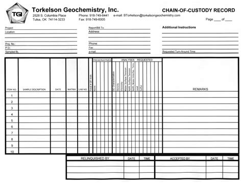 Downloadable Chain Of Custody Template