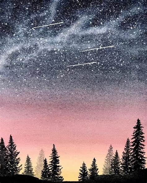 The Night Sky Is Filled With Stars And Trees