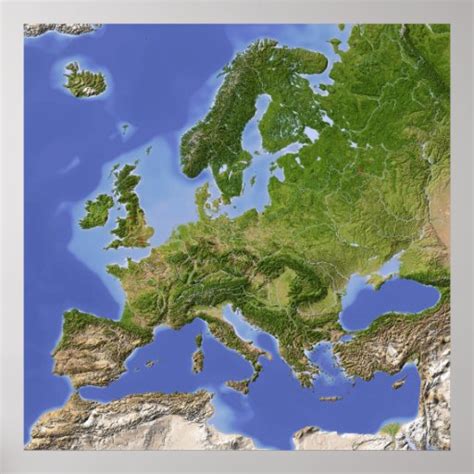 Europe Shaded Relief Map Poster Zazzle