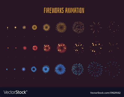Fireworks Explode Effect Burst Sprites Royalty Free Vector