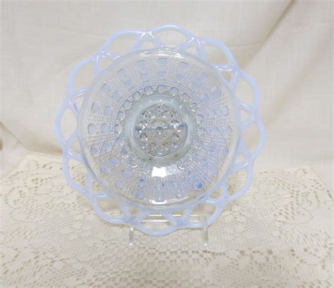 Imperial Katy Glass 8 Bowl Blue Opalescent With Laced Edge Kitchen