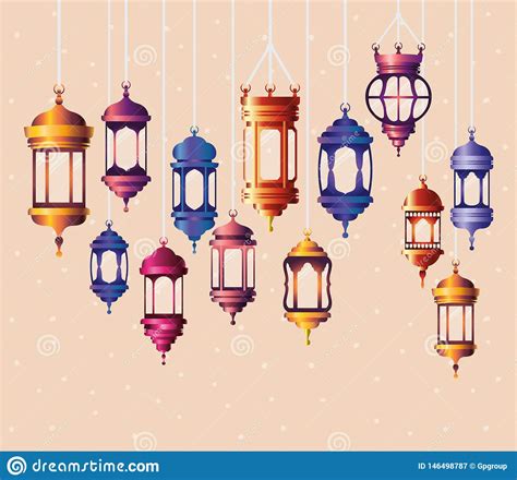 Ramadan Kareem Colors Lanterns Hanging Stock Vector Illustration Of