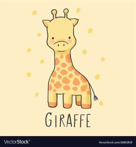 Cute Giraffe Cartoon Hand Drawn Style Royalty Free Vector