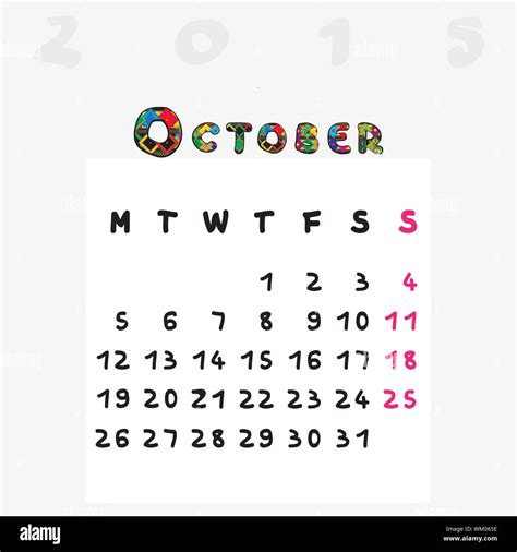 Calendar 2015 Graphic Illustration Of October Monthly Calendar With