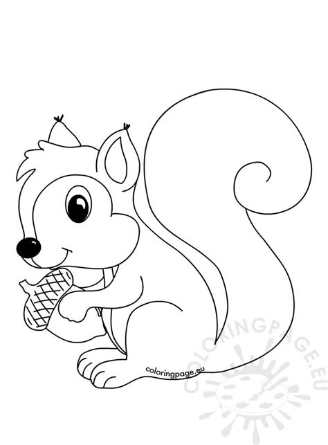Forest Animals Coloring Page Squirrel With Acorn