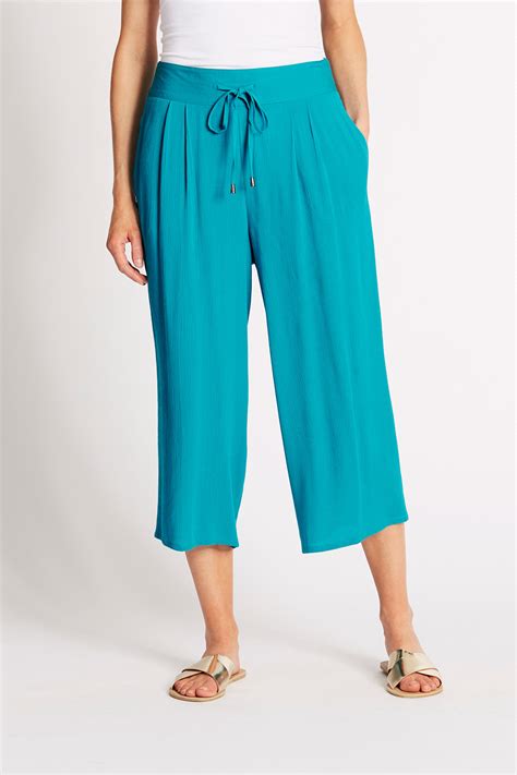 Buy Wide Leg Cropped Crinkle Trousers Home Delivery Bonmarché