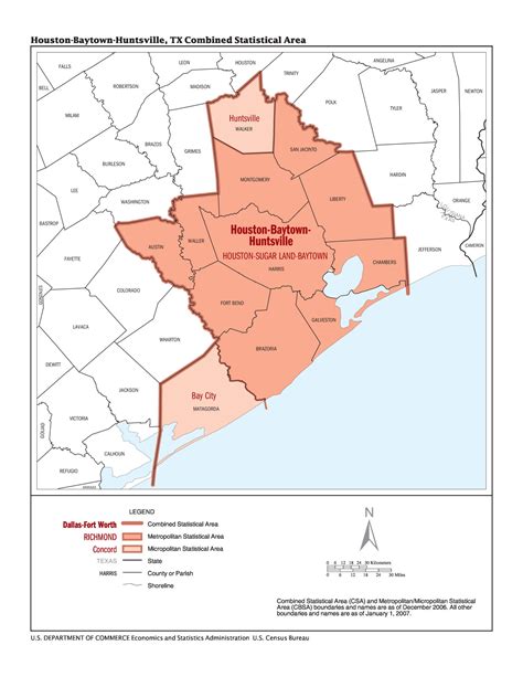 2007 Economic Census Map Houston Baytown Huntsville Texas Combined