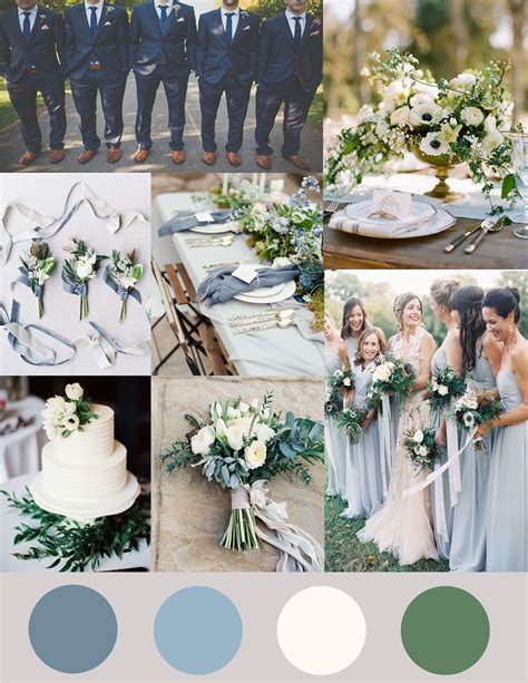 Shades Of Dusty Blue Ivory And Greenery Wedding Wedding Theme Colors Wedding Color Schemes
