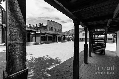Old Western Town Movie Set Buildings Black And White Photograph By
