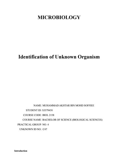 Lab Report On Unknown Microbe Identification By Akhtar Soffiee Issuu