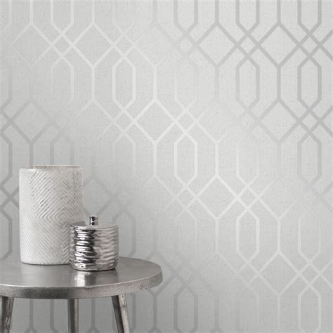 Fine Decor Quartz Trellis Silver Glitter Wallpaper Fd42304